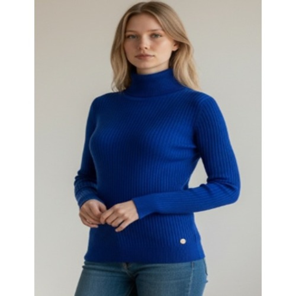 Lauren Ralph Lauren Royal Blue Ribbed Turtleneck Sweater XL Slim Fit RLL Logo